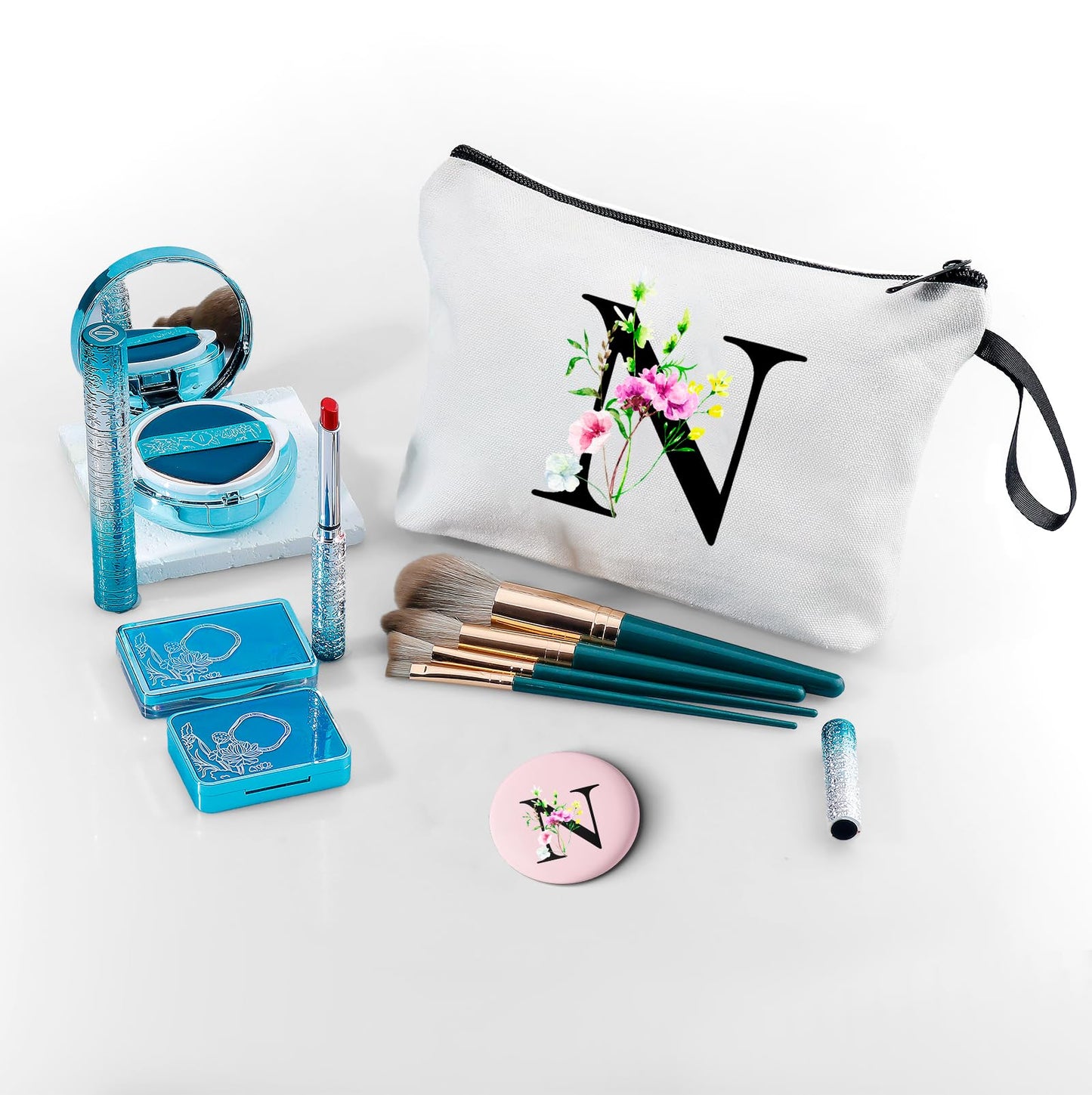 Personalized Makeup Bag,Gifts for Mom Birthday,Initial Gifts for Women,Monogram Gifts,Cosmetic Bag with Mirror,Bride to be Gifts,Sisters Gifts from Sister,Womens Gifts Unique,Personalized Gifts,(N)