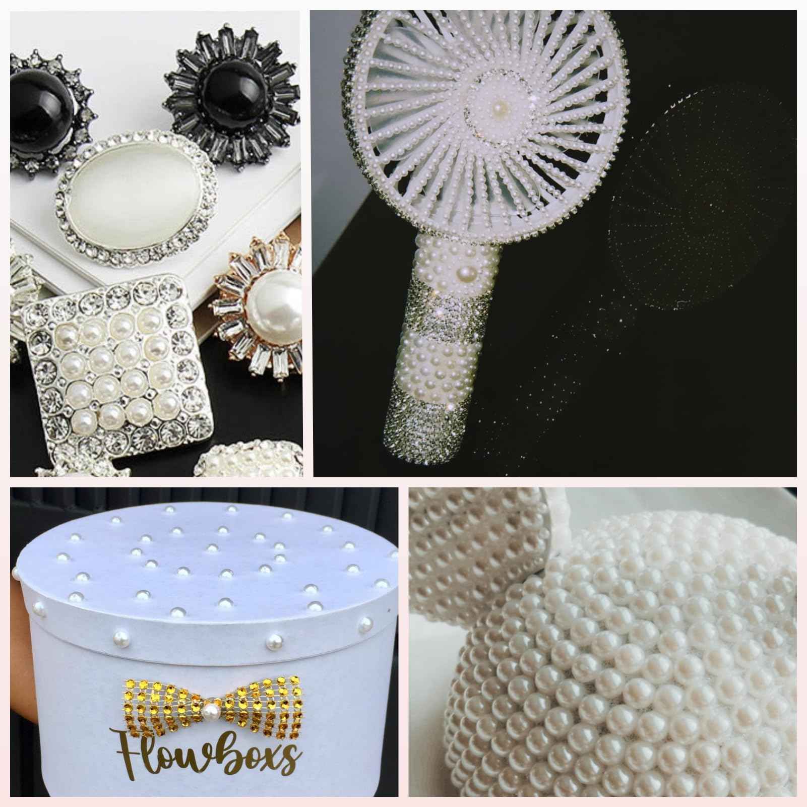 OPMADM 14000 Pcs Flat Back Pearls for Crafting with B7000 Glue White Half Pearl Beads for Jewelry Making Beads for Nails Party Face Clothes Shoe Balloon Birthday Decorations Cup DIY 2/3/4/5/6/8mm