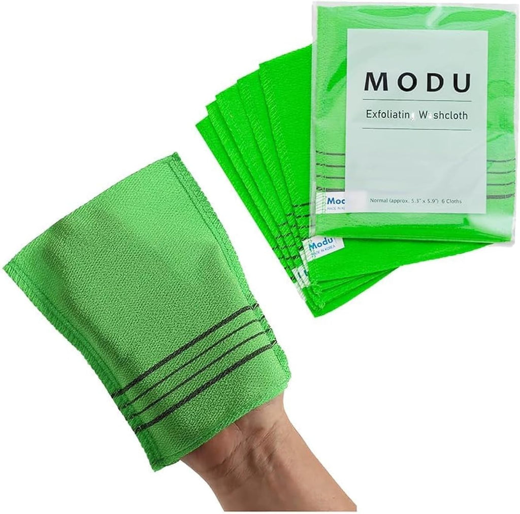Modu 4 Pcs Korean Exfoliating Mitt Bath Washcloth 9.1 x 6 in - Asian Italy Towel (Large 4Pcs Green SkyBlue Pink Yellow)