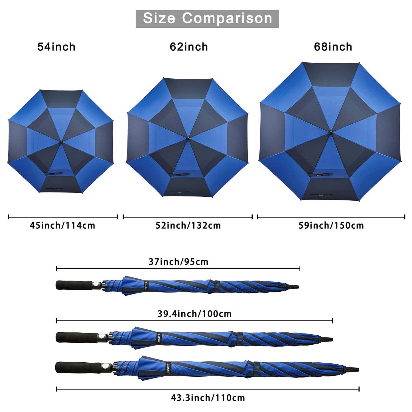 G4Free 54 Inch Automatic Open Golf Umbrella Windproof Extra Large Oversize Double Canopy Vented Windproof Waterproof Stick Umbrellas for Men (Dark Blue/Sapphire)