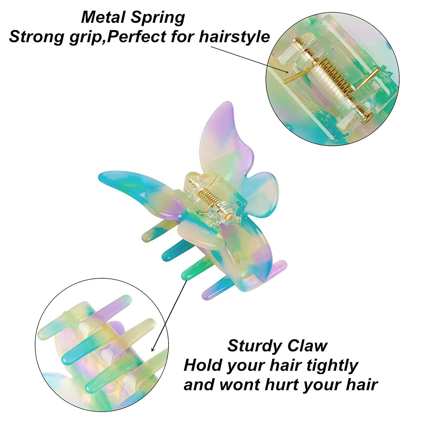 Butterfly Hair Clips, Tortoise Shell Cellulose Acetate Barrettes Claw Clips No-Slip Grip French Design Hair Jaw Clamp Small Hair Accessories for Women Ladies Fashion Ponytail Holders (3 Pack)