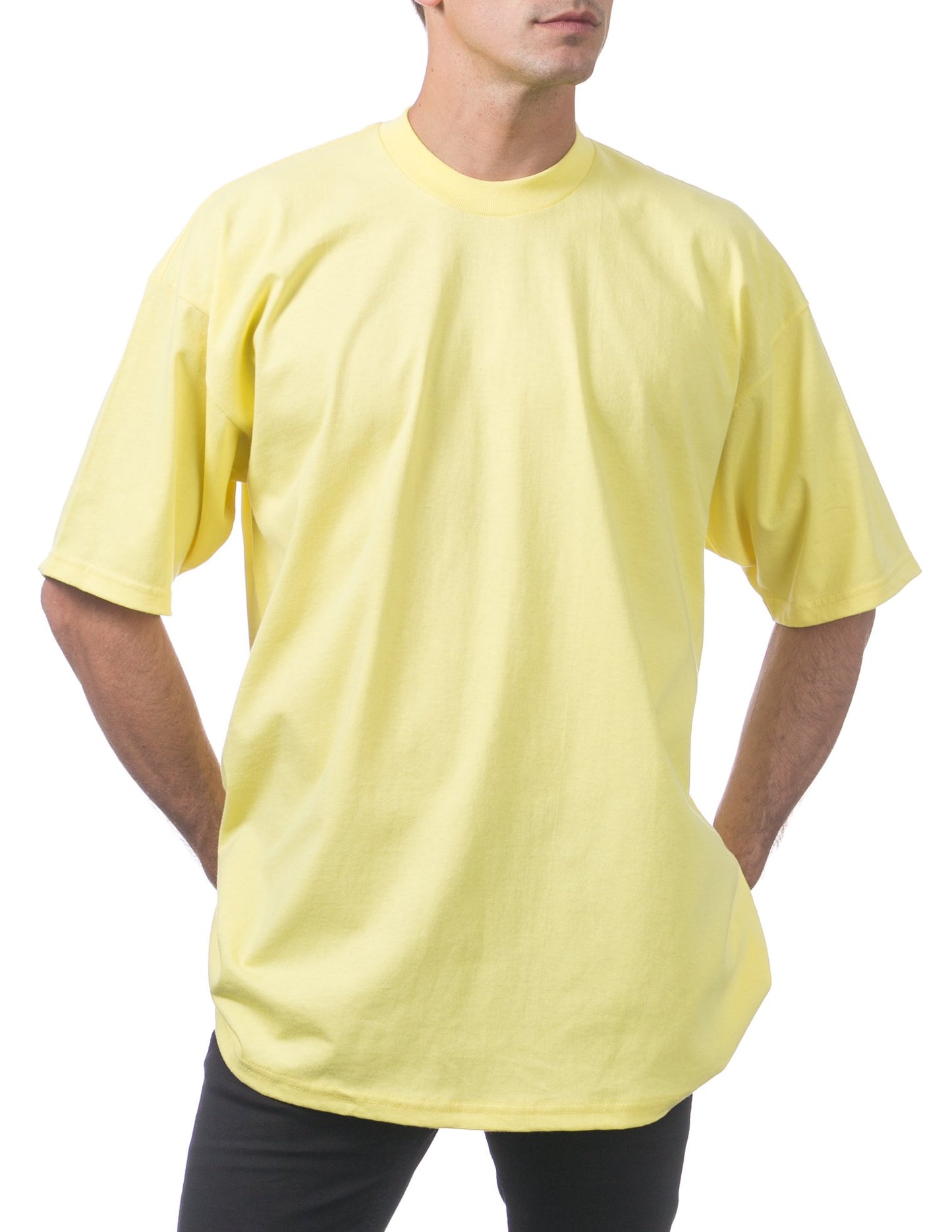 Pro Club Men's Heavyweight Cotton Short Sleeve Crew Neck T-Shirt, Yellow, Small