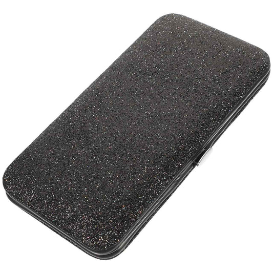 FRCOLOR Lash Tweezers Organizer Case Portable Eyelash Extension Tweezers Bag 7 Positions Rounded Corners Individual Storage Case Box for Slender Small Tools(Black Glitter)