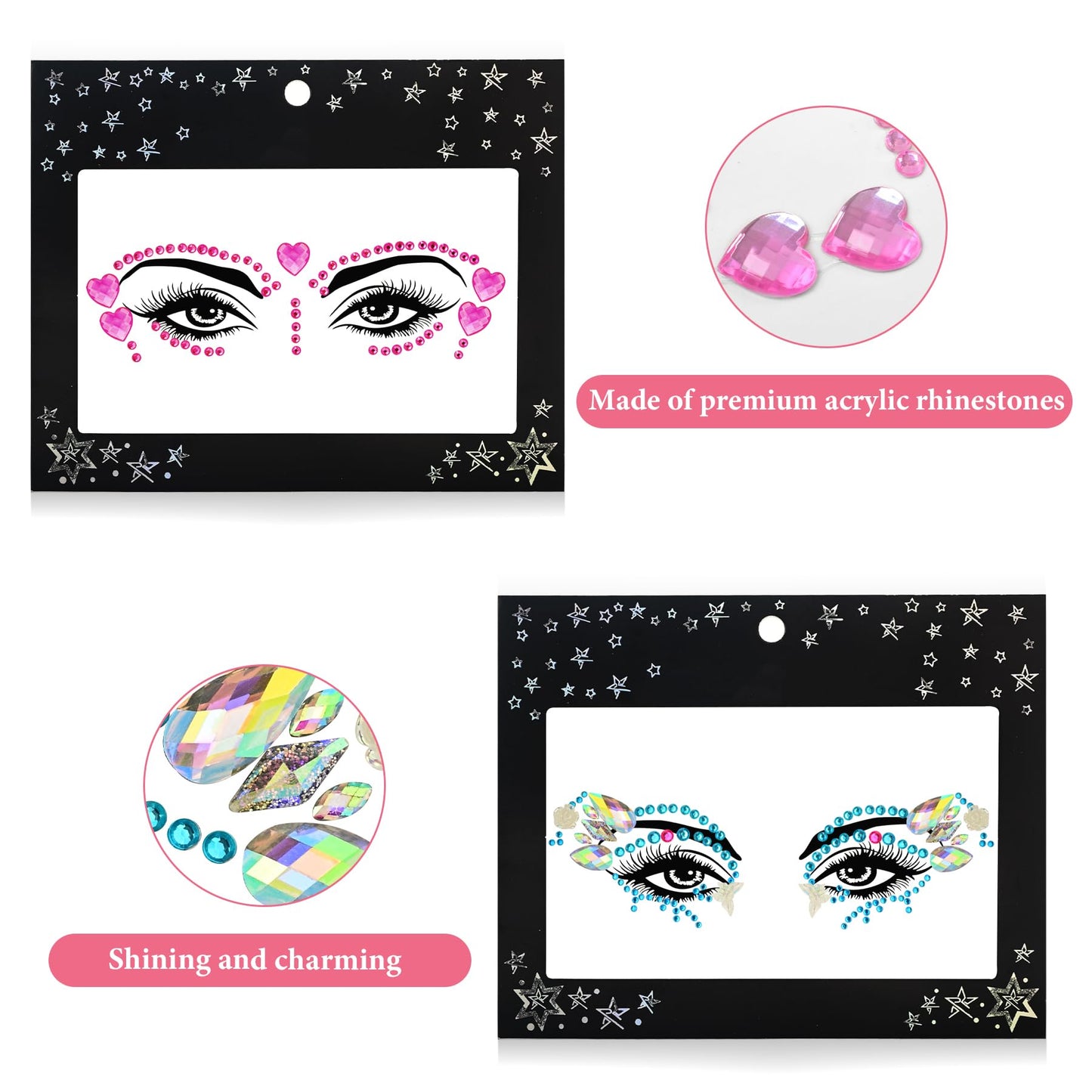 TGANNYPOCR 12 Sets Mermaid Face Jewels Rave Face Gems Rhinestones Stick on Face Crystal Face Stickers for Women Jewels Gems Eye Jewels for Festival Rave Carnival Party