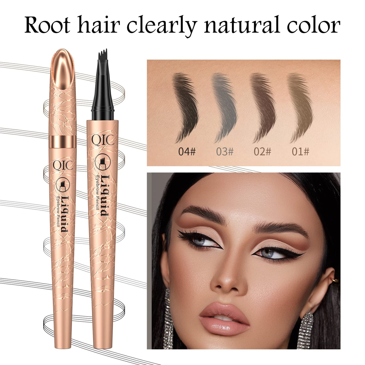 Yulinlon Q706 Eyebrow Pen, 4 Tipped, Precise, Long-lasting, Waterproof Eyebrow Makeup (3#Grey)