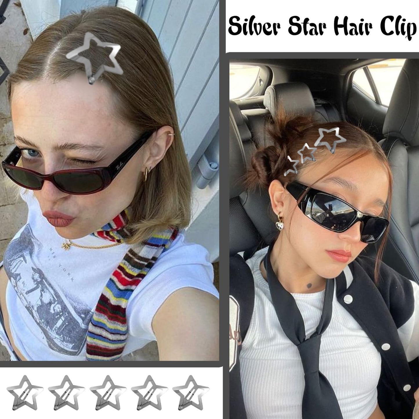 Kasmena 50PCS Star Hair Clips for Girls,Cute Snap Hair Clips Star Hair Accessories for Women Girls Star Clips Silver Hair Clips Hair Barrettes for Girls Non Slip Metal Hair Clips