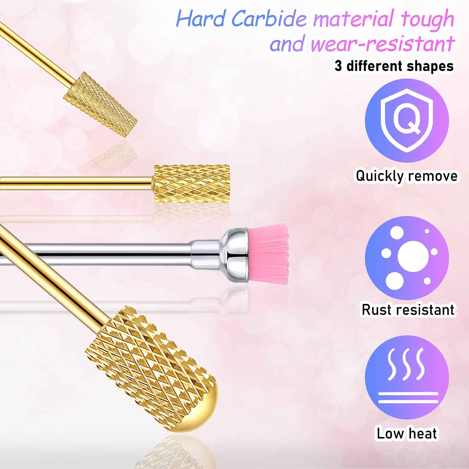 Honoson 10 Pcs Nail Drill Bits Set, 3/32 Inch Cuticle Tungsten Carbide Bits for Nail Tech, File Remove Acrylic Gel Polish, Manicure Pedicure Tools for Salon Home Supplies(Gold)