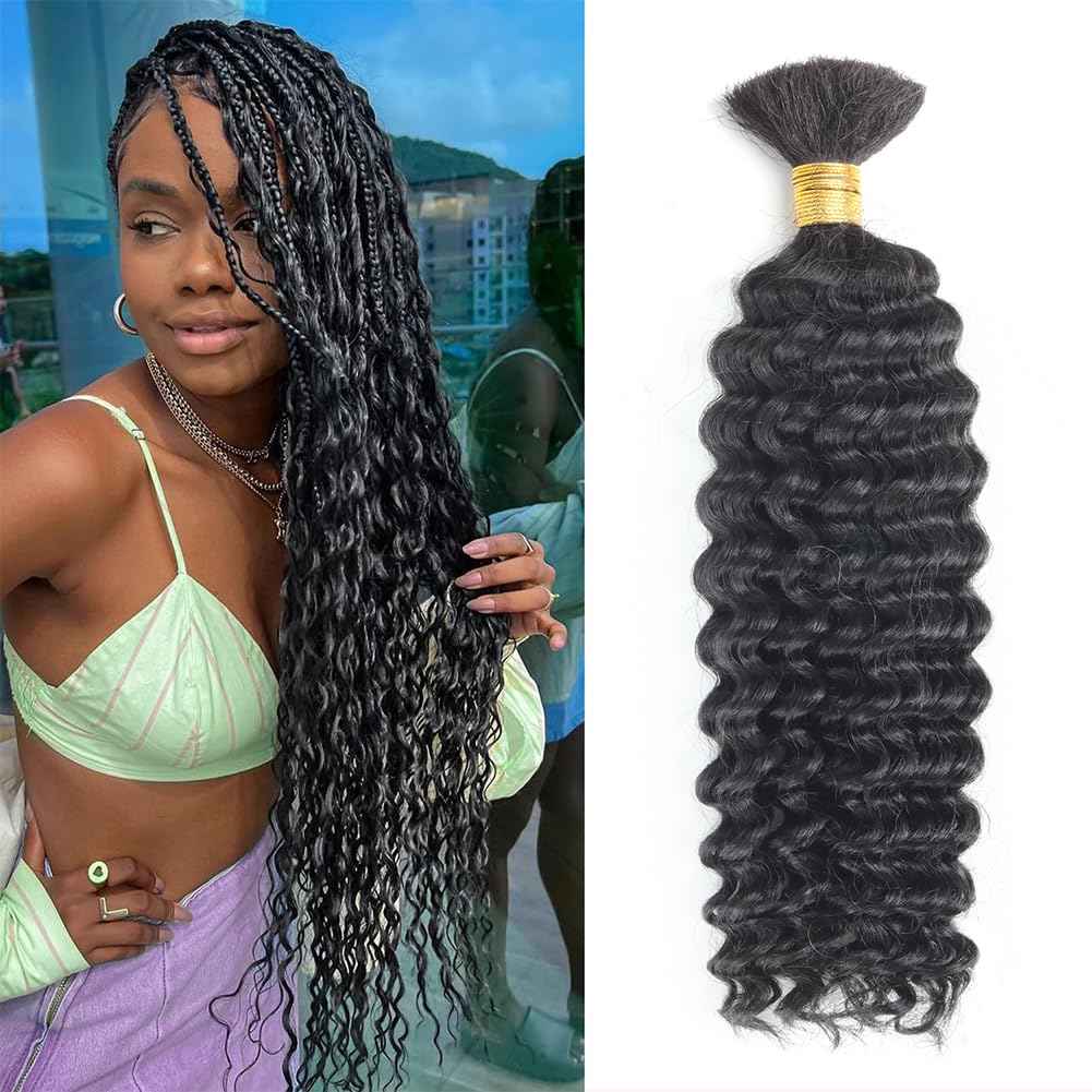 Human Braiding Hair 50g Deep Curly Wave Bulk Human Hair for Braiding No Weft Bundle Brazilian Virgin Curly Human Hair Extensions for Boho Braids Wet and Wavy Human Hair Braiding Hair Natural Color