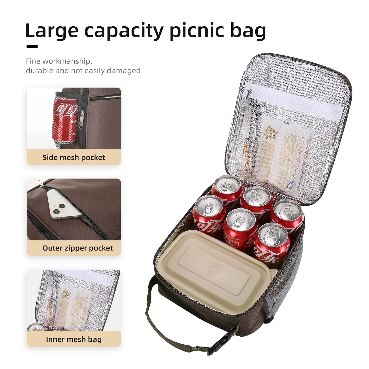 AYEANY Lunch box Lunch bag for men women Lunchbox Lunch bags Insulated Lunch bag Lunch box cooler (Brown)