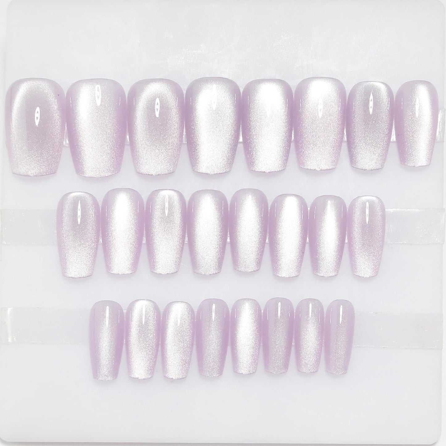 Light Purple Press on Nails Handmade Fake Nails Summer Press on Nails Medium Coffin False Nails with Cat Eye & Velvet Design Acrylic Nails Glitter Press on Nails Stick on Nails for Women Girls