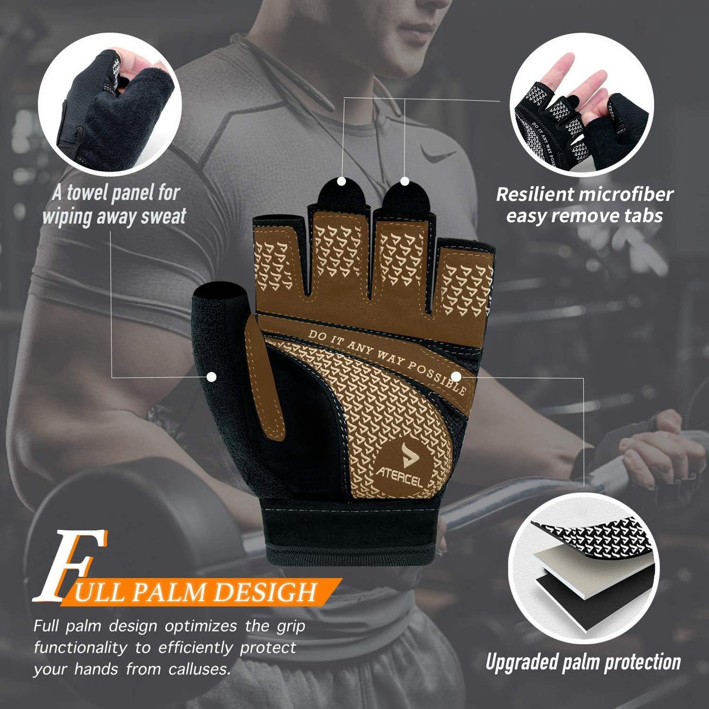 ATERCEL Weight Lifting Gloves Full Palm Protection, Workout Gloves for Gym, Cycling, Exercise, Breathable, Super Lightweight for Men and Women(Black, S)