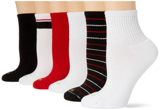 HUE Women's Mini Crew Sock, Black Stripe-6 Pair Pack, One Size