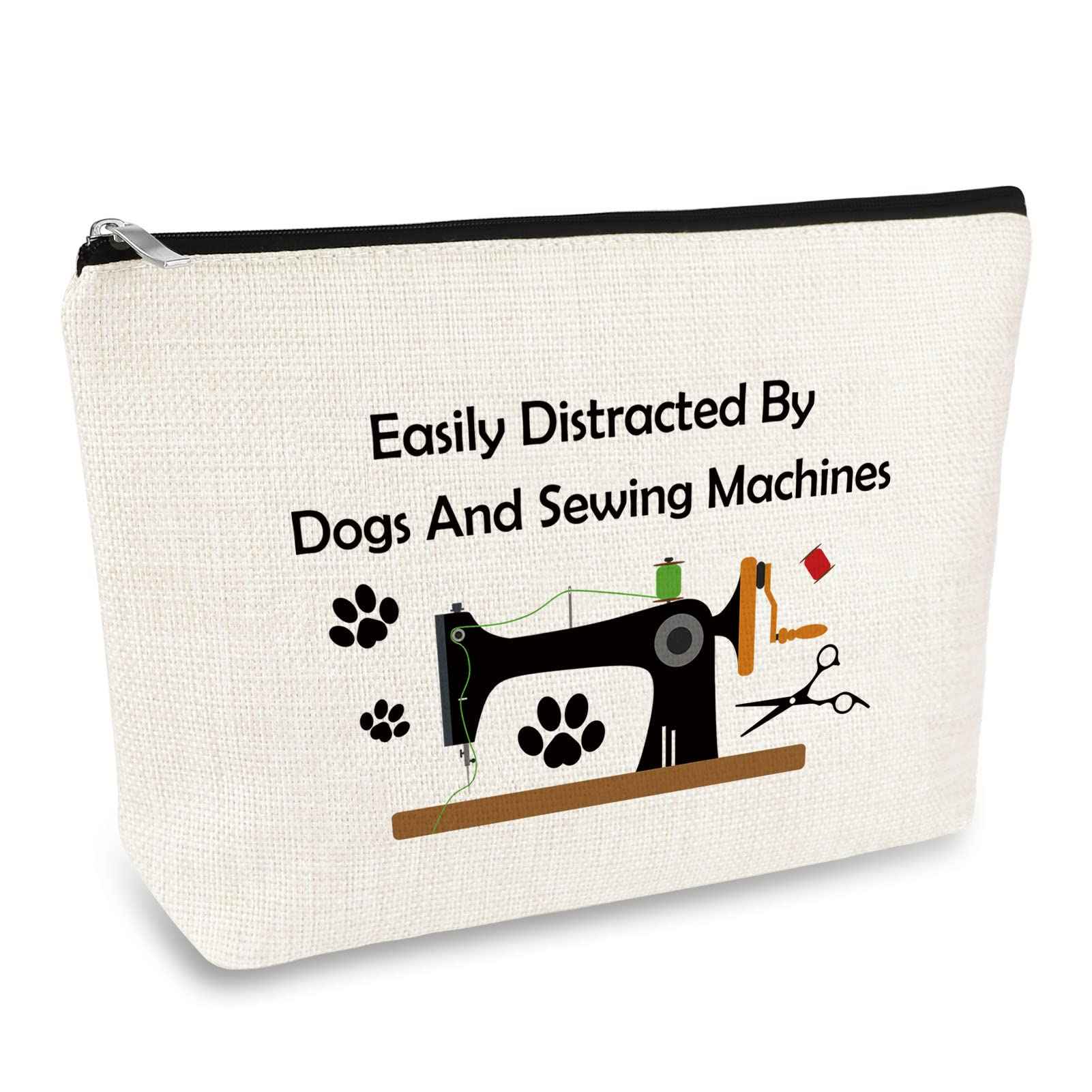 Sewing Gift Dog Lover Gift Quilter Makeup Bag for Women Sewing Machine Themed Crafting Lover Gifts Cosmetic Bag Sewer Quilting Gifts Christmas Birthday Present Travel Make Up Pouch