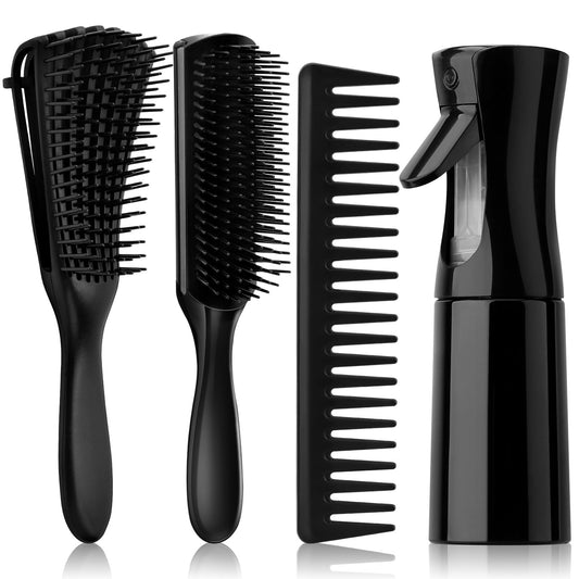 Hommtina 4pcs Detangling Brush Set Getting Shine and Makes Hair Smooth, Curly Hair Brush for Adult & Kids Wet or Dry Hair (3 PCS, Black+Black)