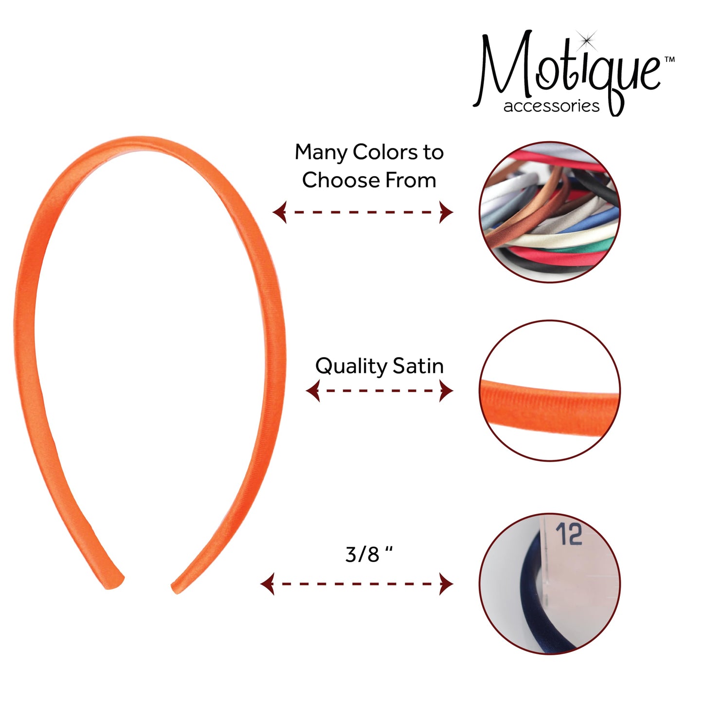 Motique Accessories Thin Headbands for Women Solid Satin 4 Pack (Neon Orange)