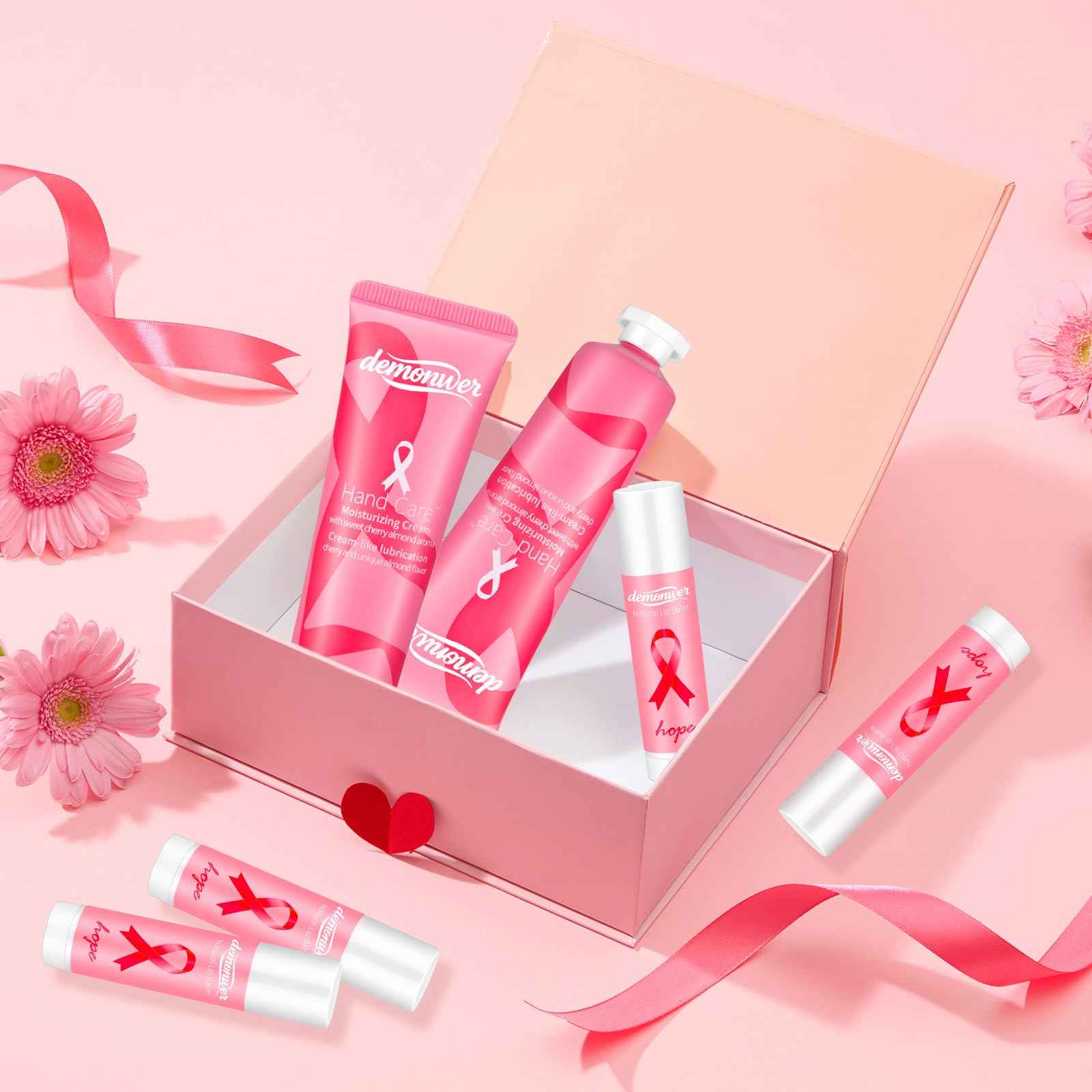 40 Sets Breast Cancer Awareness Favors Pink Ribbon Hand Cream Lip Balm with Thank You Cards Organza Bags Awareness Gifts for Women Nurse Breast Cancer Charity Event Survivor Campaign Party Favors