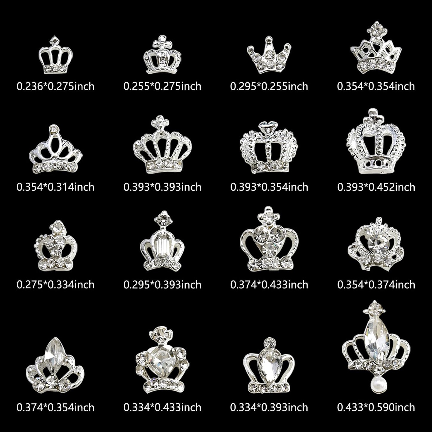 DANNEASY 32pcs 3D Silver Crown Nail Charms Crown Nail Rhinestone Crystal Nail Gems Alloy Nail Jewels Nail Studs Nail Art Decoration Charms for Nails Craft Making Jewelry Nail Supplies