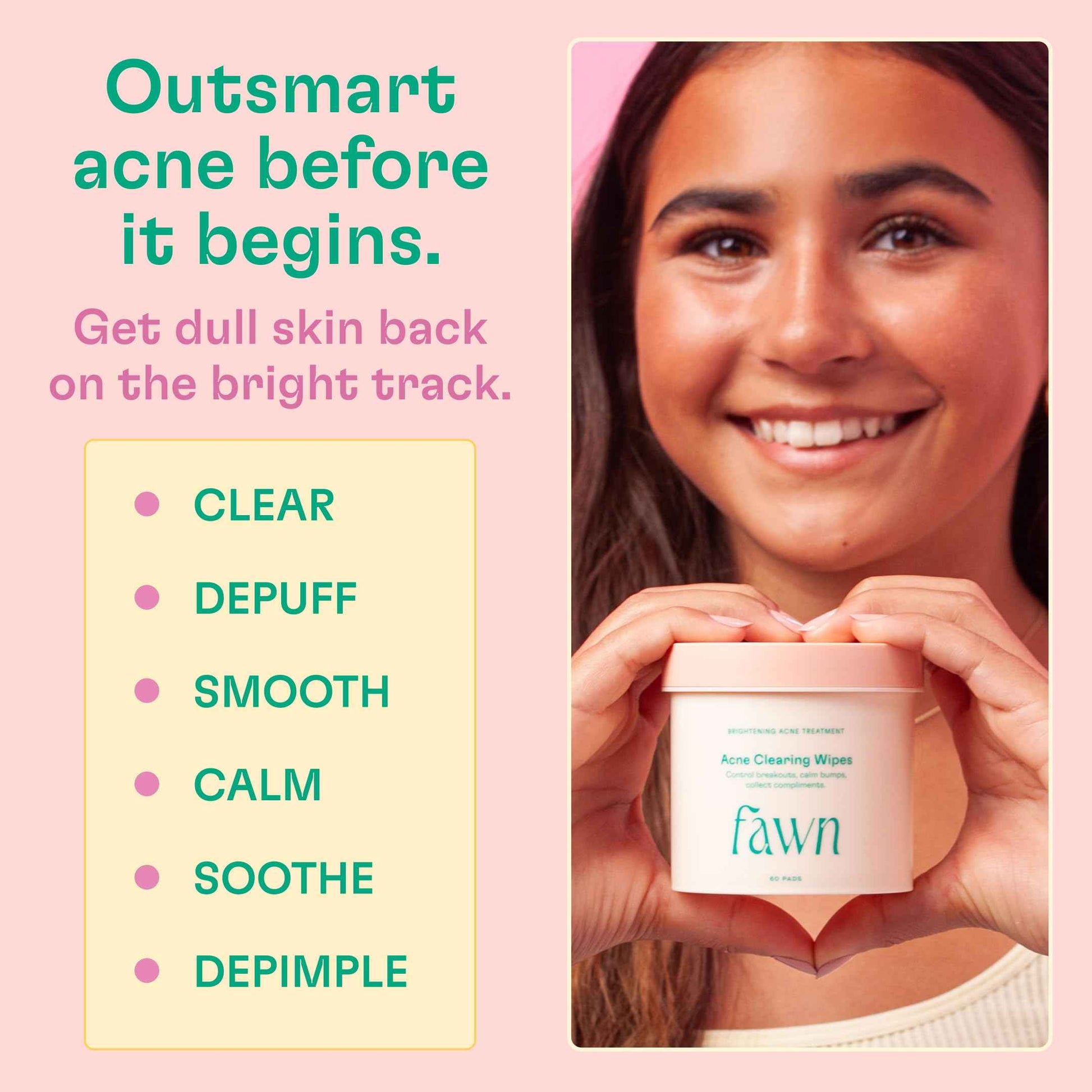 Fawn Acne Clearing Facial Toning Wipes with Salicylic Acid for Teen and Young Skin, Derm-formulated and Vegan, 60 Pads