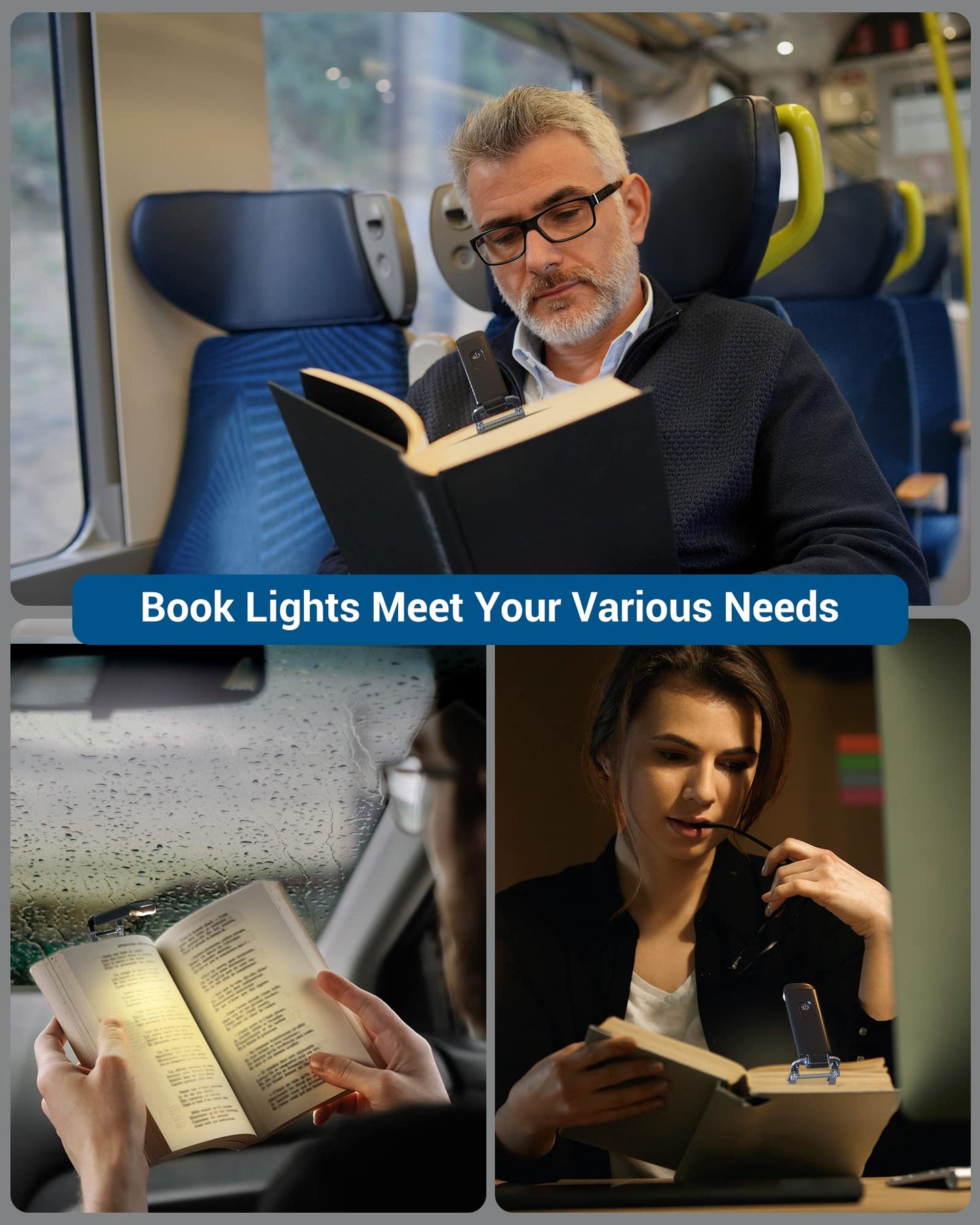 DEWENWILS USB Rechargeable Book Light for Reading in Bed, Warm White, Brightness Adjustable, LED Clip on Book Reading Lights, Perfect for Bookworms, Kids, Black