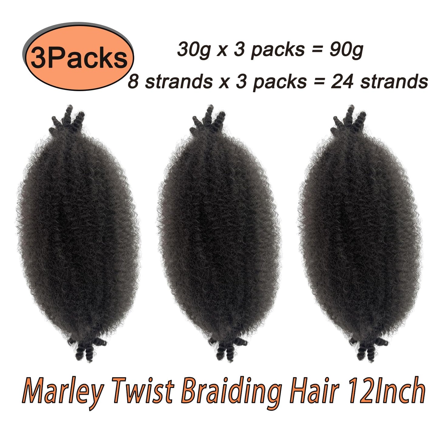 Afro Twist Hair 12inch 3 Packs Springy Afro Twist Hair for Twist Soft Locs Synthetic Pre Fluffed Marley Twist Braiding Hair for Women (12 Inch (Pack of 3), 4#)