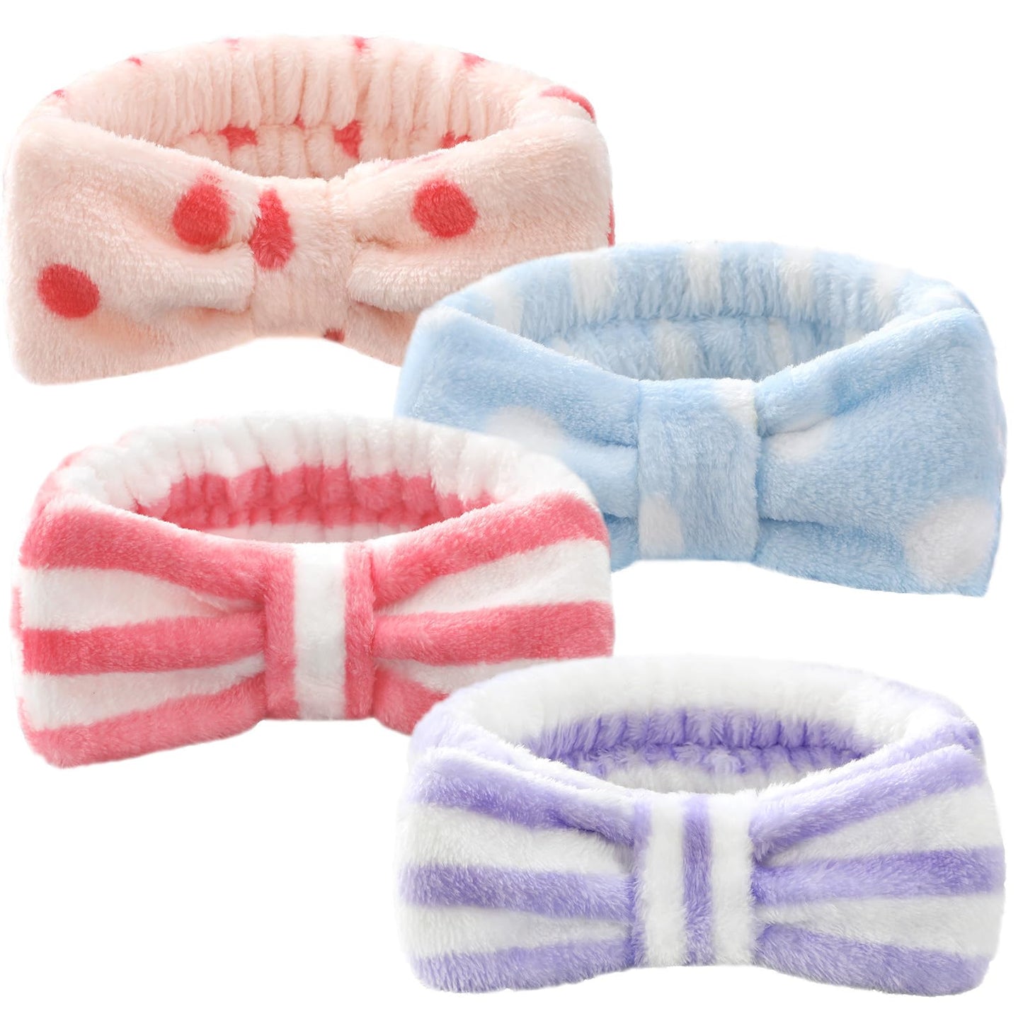 VITEVER 4 Pack Spa Headband for Makeup and Face Washing - Microfiber Bow Tie Headbands, Trendy Gifts for Women and Girls