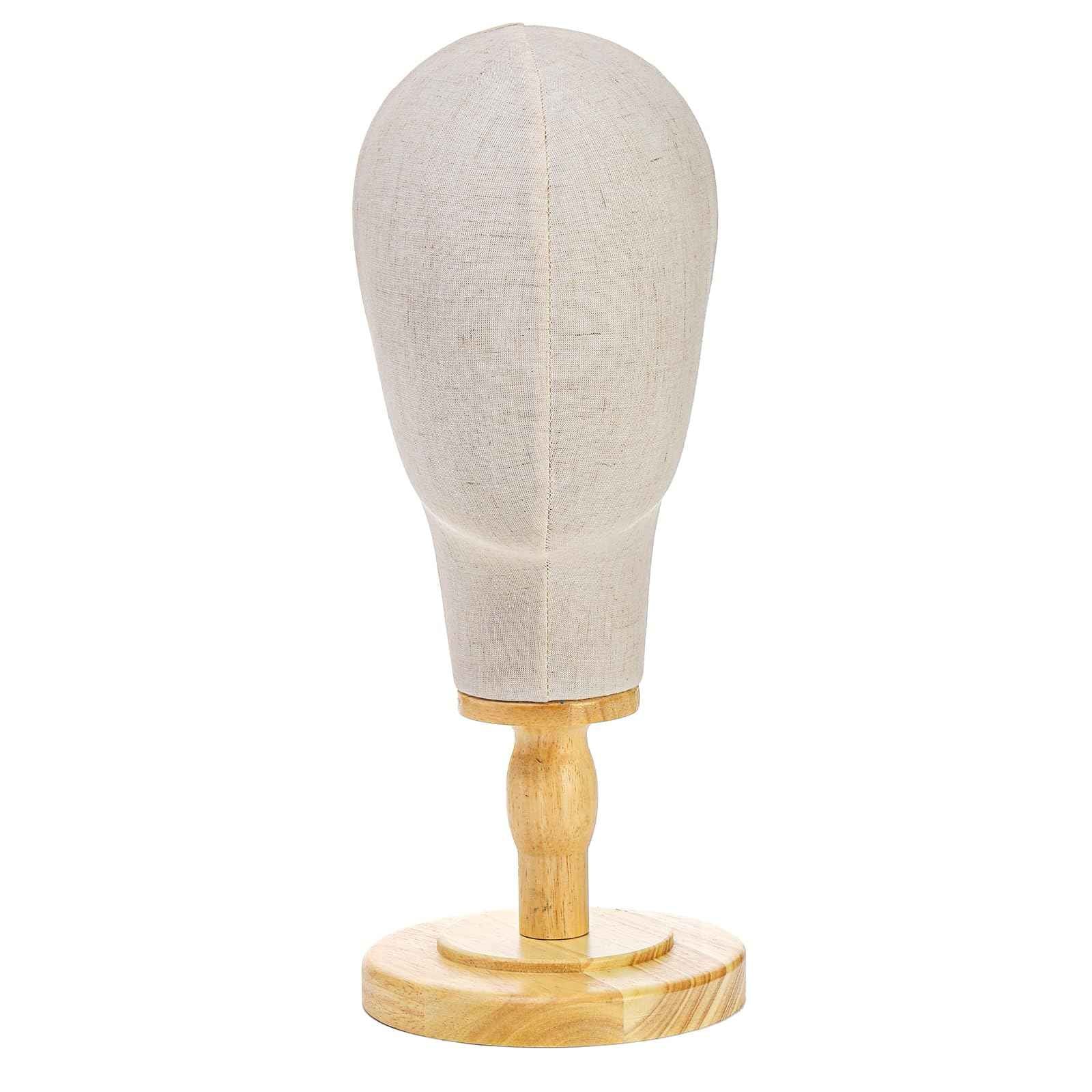 Peohud 21 Inch Mannequin Head, Canvas Wig Head Stand with Detachable Wood Stand, Linen Hat Display Model Head for Caps, Headdress, Wig Making