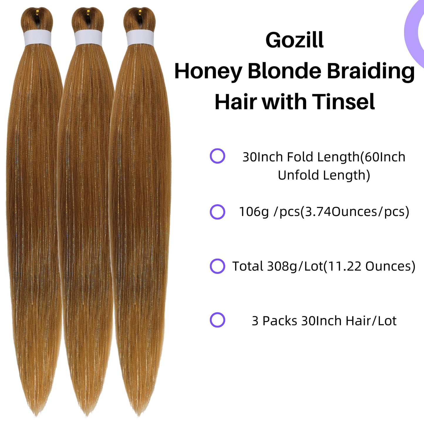 Gozill Honey Blonde Braiding Hair Pre Stretched Tinsel Braiding Hair 30 Inch Colorful Synthetic Fake Hair for Braiding