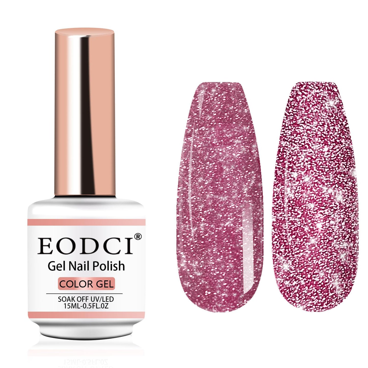 eodci Reflective Glitter Gel Polish,Flash Dimond Caramel Pink Gel Nail Polish Summer Colors Sparkly Shiny Gel Nail Art UV LED Curing Need Nail Gel for Manicure DIY and Nail Salon 15ml