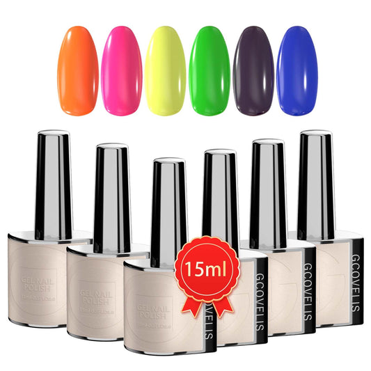 GCOVELIS Gel Nail Polish Set 6 Colors, 15ML Large Capacity Gel Polish Soak Off UV Gel Polish Nail Decoration All Season Colors for Art Design Manicure Home DIY Salon Gifts