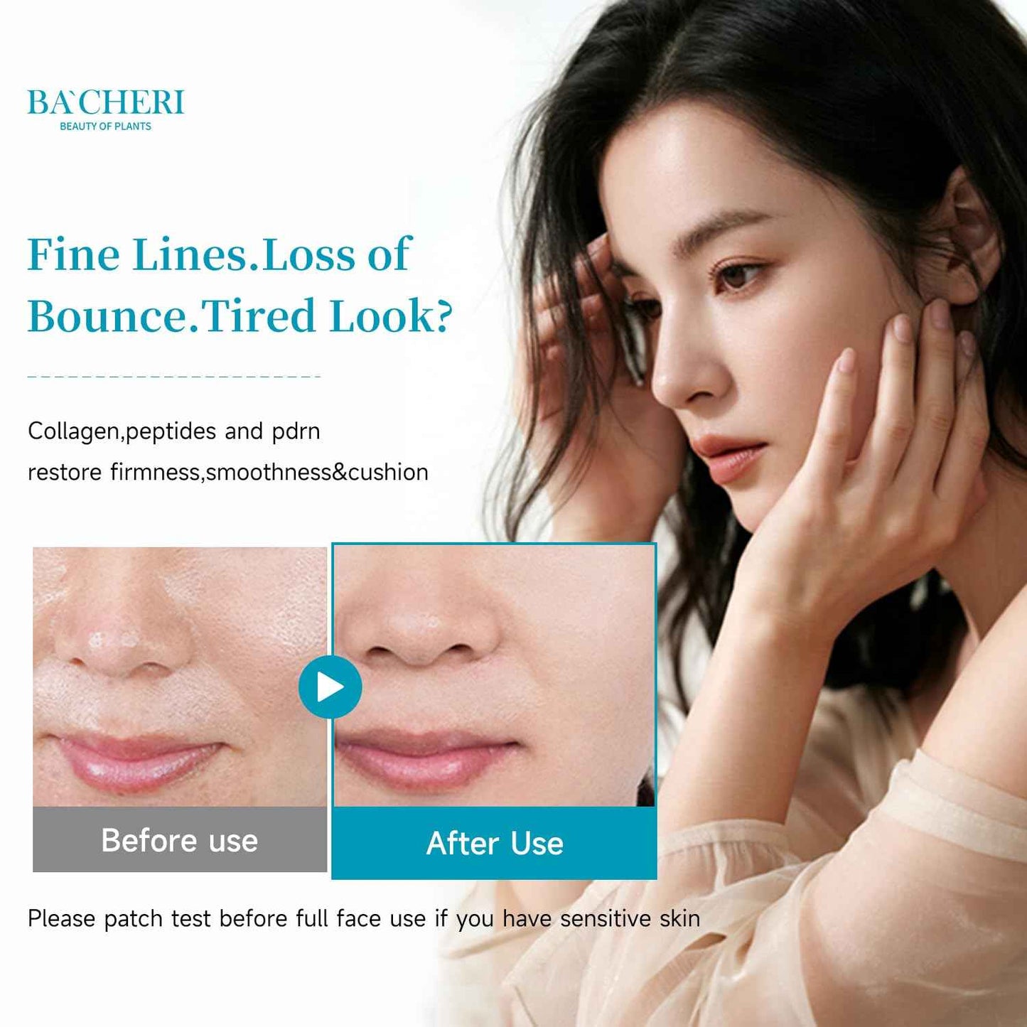 BACHERI Collagen Peptide Anti-Aging Serum with PDRN – Triple Collagen, Peptide Complex & Botanical Extracts for Firming, Hydration & Skin Barrier Repair – Ampoule Serum Set 1.5ml x 30