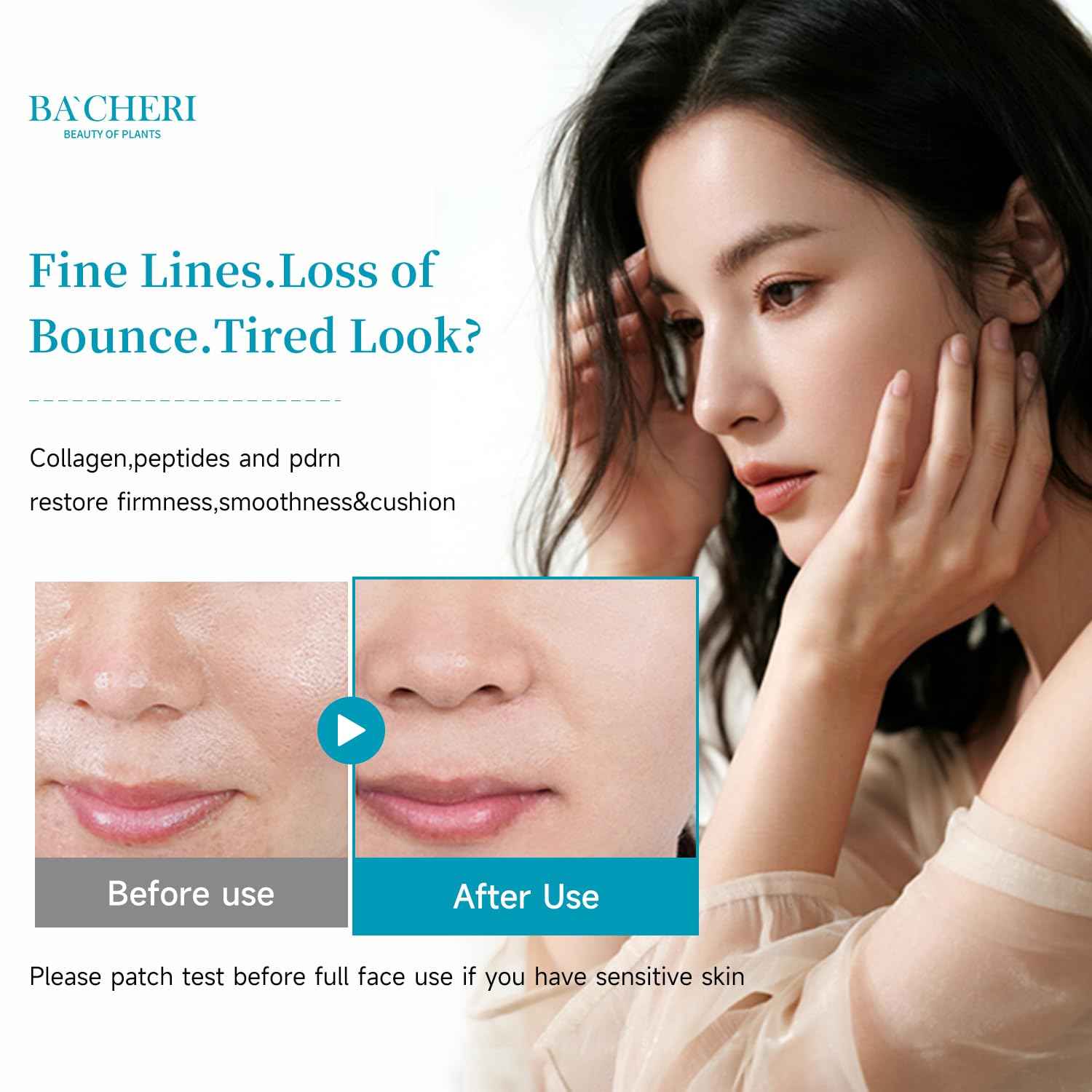 BACHERI Collagen Peptide Anti-Aging Serum with PDRN – Triple Collagen, Peptide Complex & Botanical Extracts for Firming, Hydration & Skin Barrier Repair – Ampoule Serum Set 1.5ml x 30