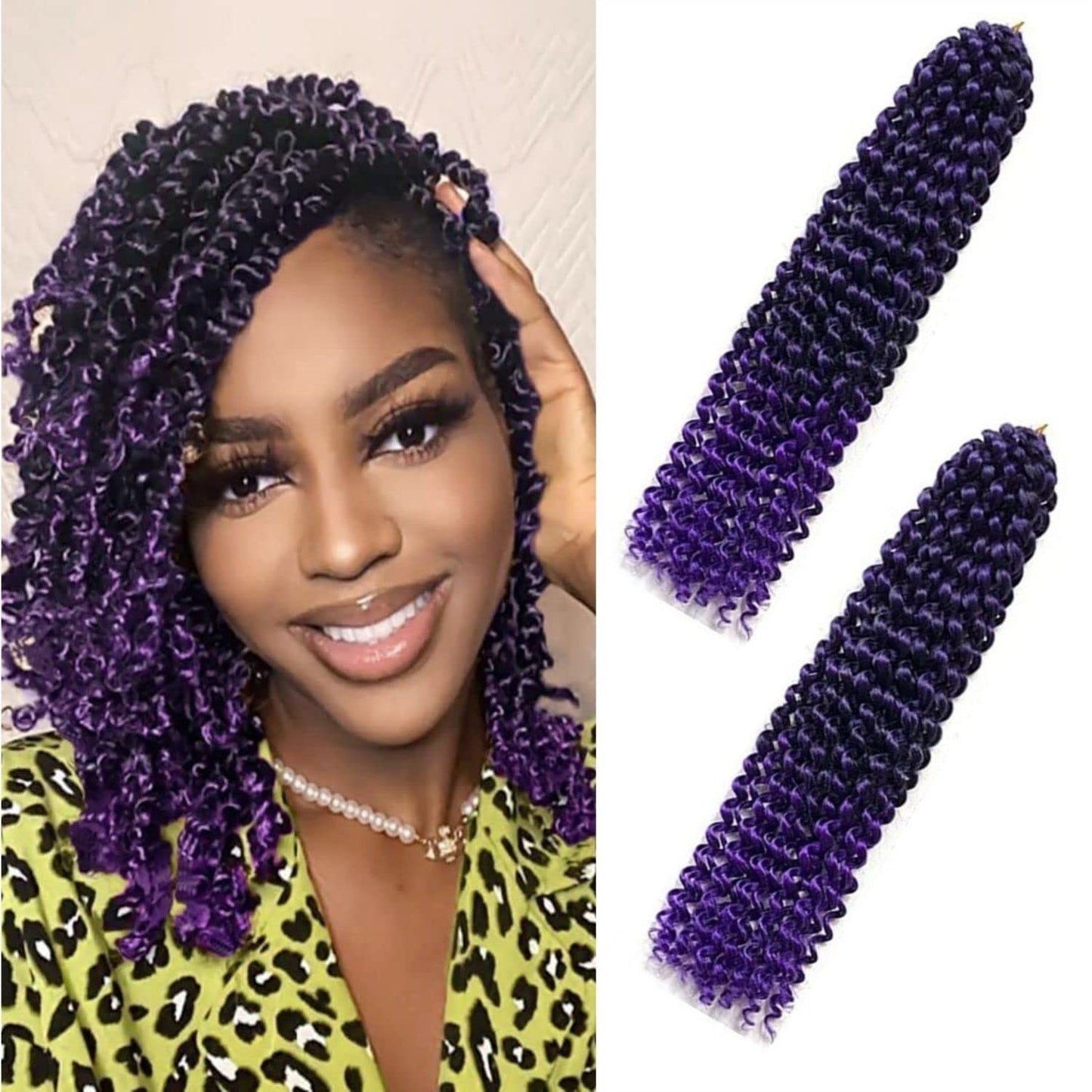 Passion Twist Crochet Hair for Black Women 12 Inch Passion Twist Hair for Butterfly Locs 2 Pack Water Wave Crochet Hair Curly Crochet Passion Twist Braiding Hair Extensions Tpurple