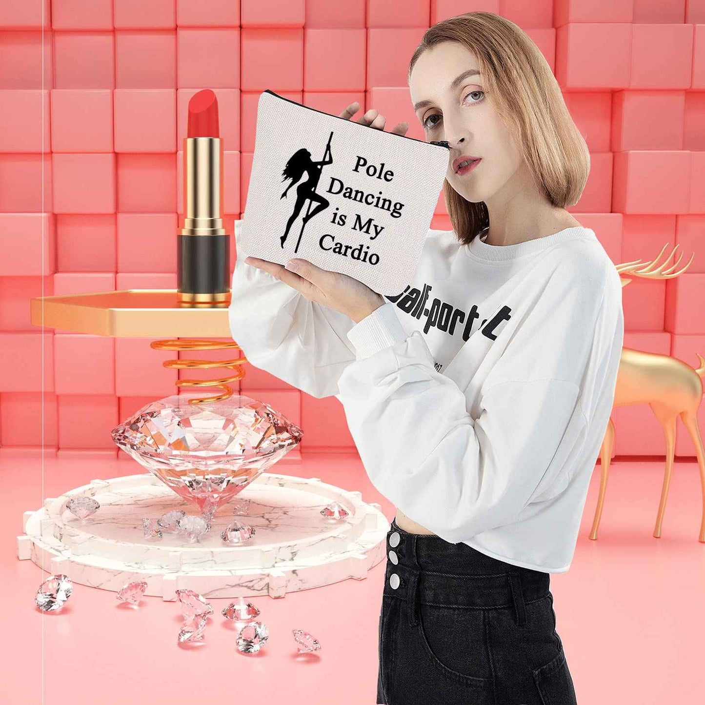 LEVLO Funny Pole Dancing Lovers Gifts Pole Dancing is My Cardio Makeup Bags Pole Dancing Dancer Bags (Pole Dancing is My Cardio)