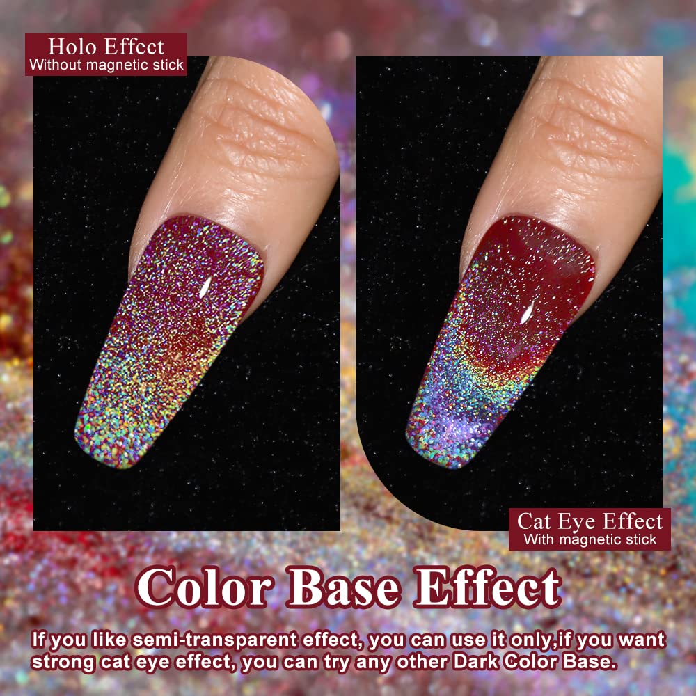 MIZHSE Universal Reflective Rainbow Cat Eye Gel 10ml Reflective Gel Nail Polish Holographic Laser 9D Cat Eye Gel Nail Polish With Magnetic Stick Soak Off LED UV Gel Nail Kit Home DIY Manicure