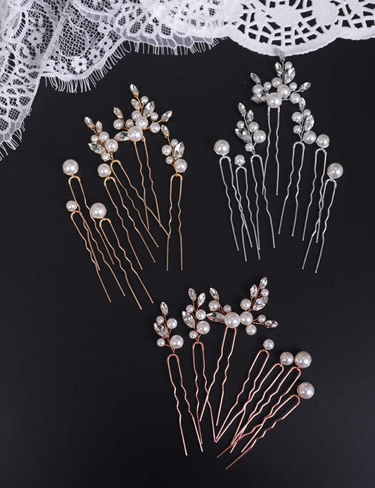 BERYUAN Bridal Rhinestone Pearl Hair Pin Set Women Crystal Gold Wedding Hair Accessory Gift for Her Party Headpiece for Bride Bridesmaid Girls （7 pcs) (Gold)