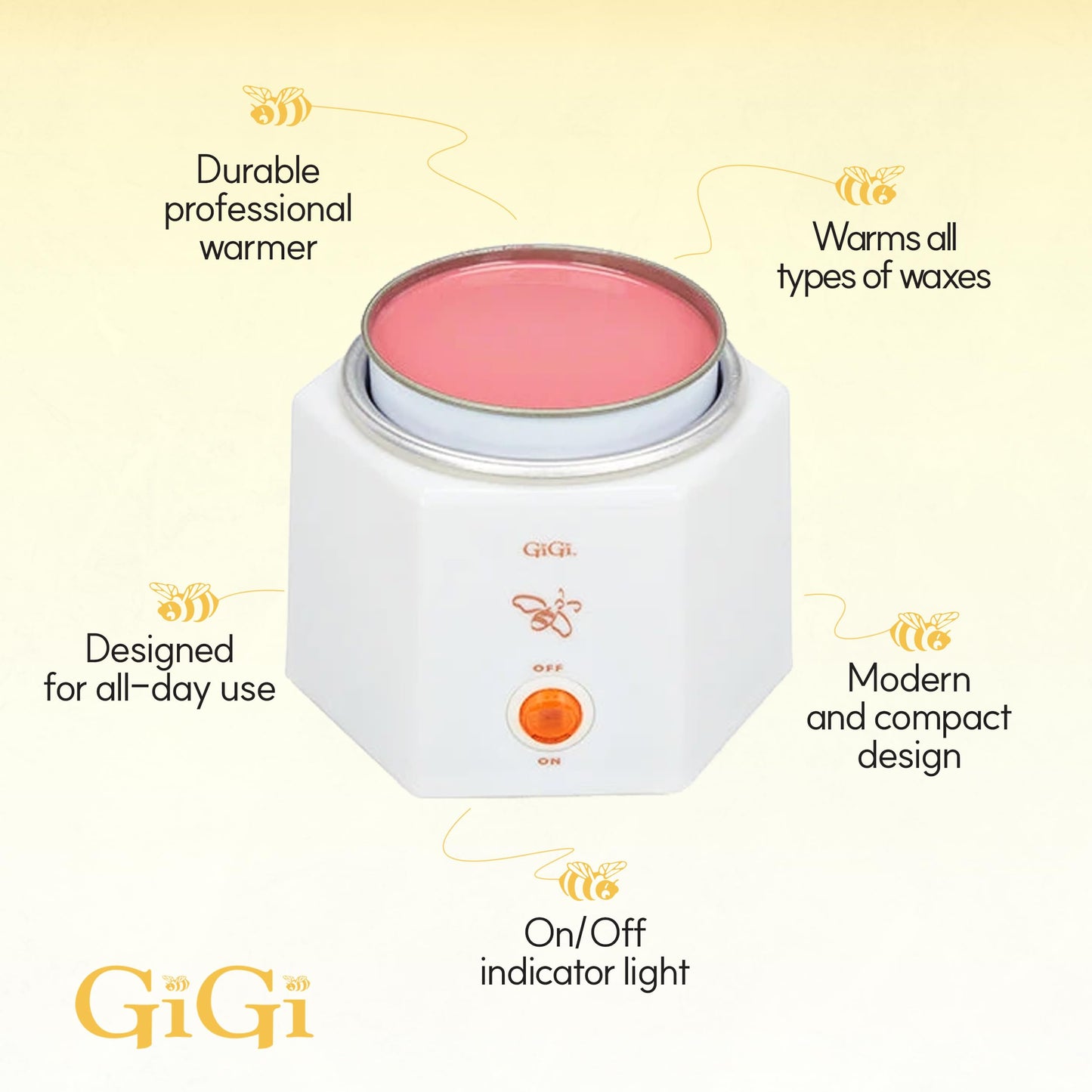 GiGi Hair Removal Wax Warmer, Waxing Kit, Space Saver, Compact, Accomodates 8 oz and 14 oz Wax Cans, 1 Pack