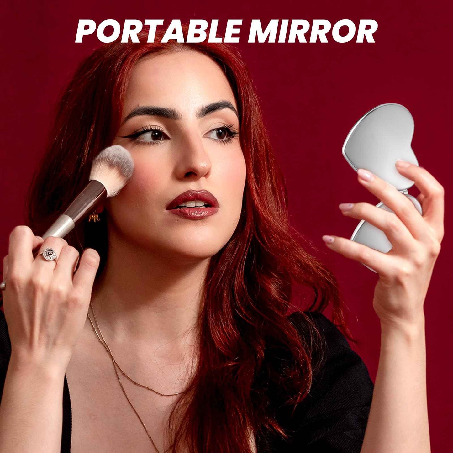Dimeho Compact Mirror Travel Makeup Mirror Metal Pocket Cosmetic Mirrors Portable Handheld Beauty Mirror Folding Double-Sided Elegant Vanity Mirror for Men Women Purse(Silver-Heart Shaped)