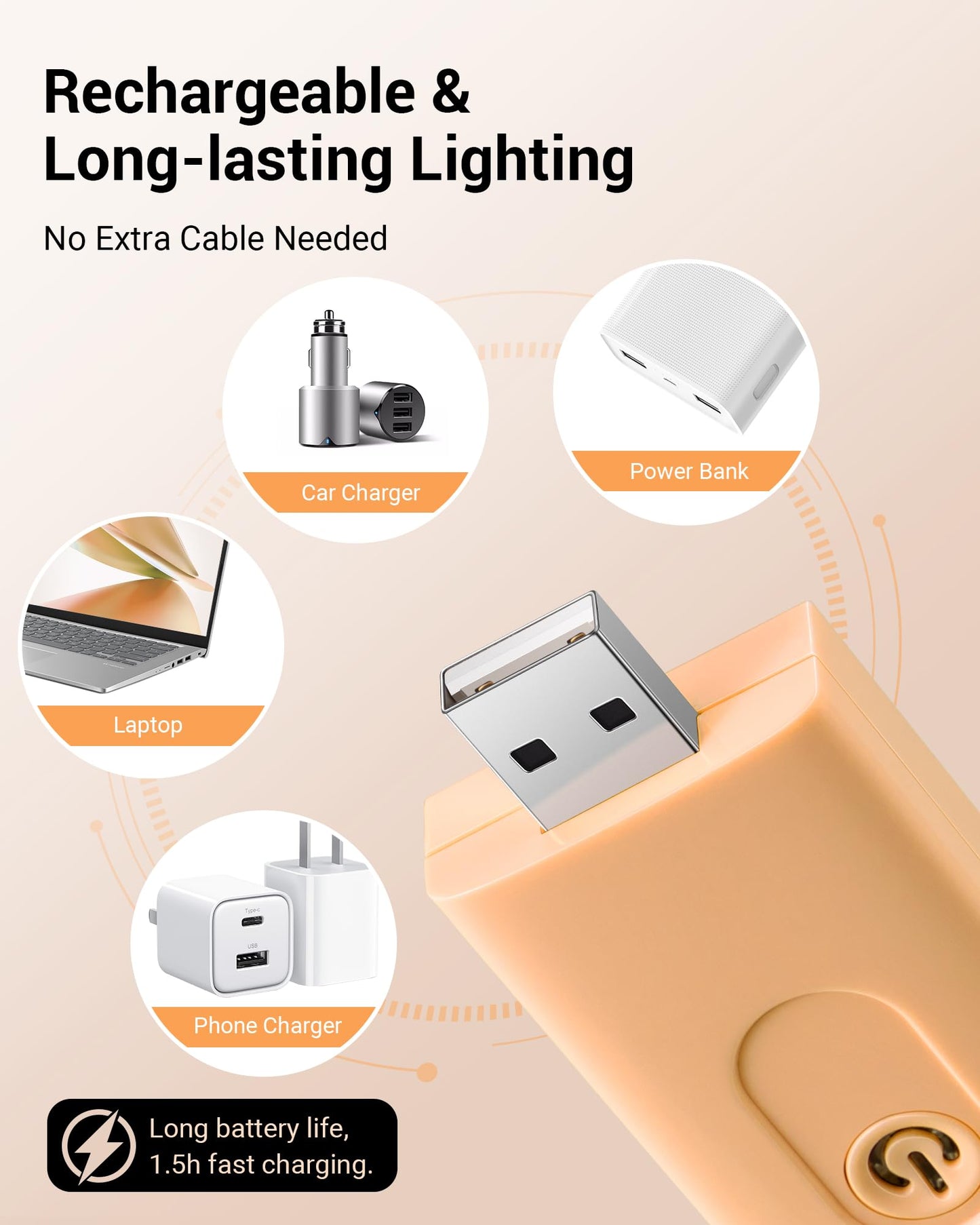 DEWENWILS USB Rechargeable Book Reading Light, LED Clip on Booklight Flexible Reading Lights in Bed, Car at Night, Warm White, Brightness Adjustable, Perfect for Bookworms, Kids (Peach Fuzz)