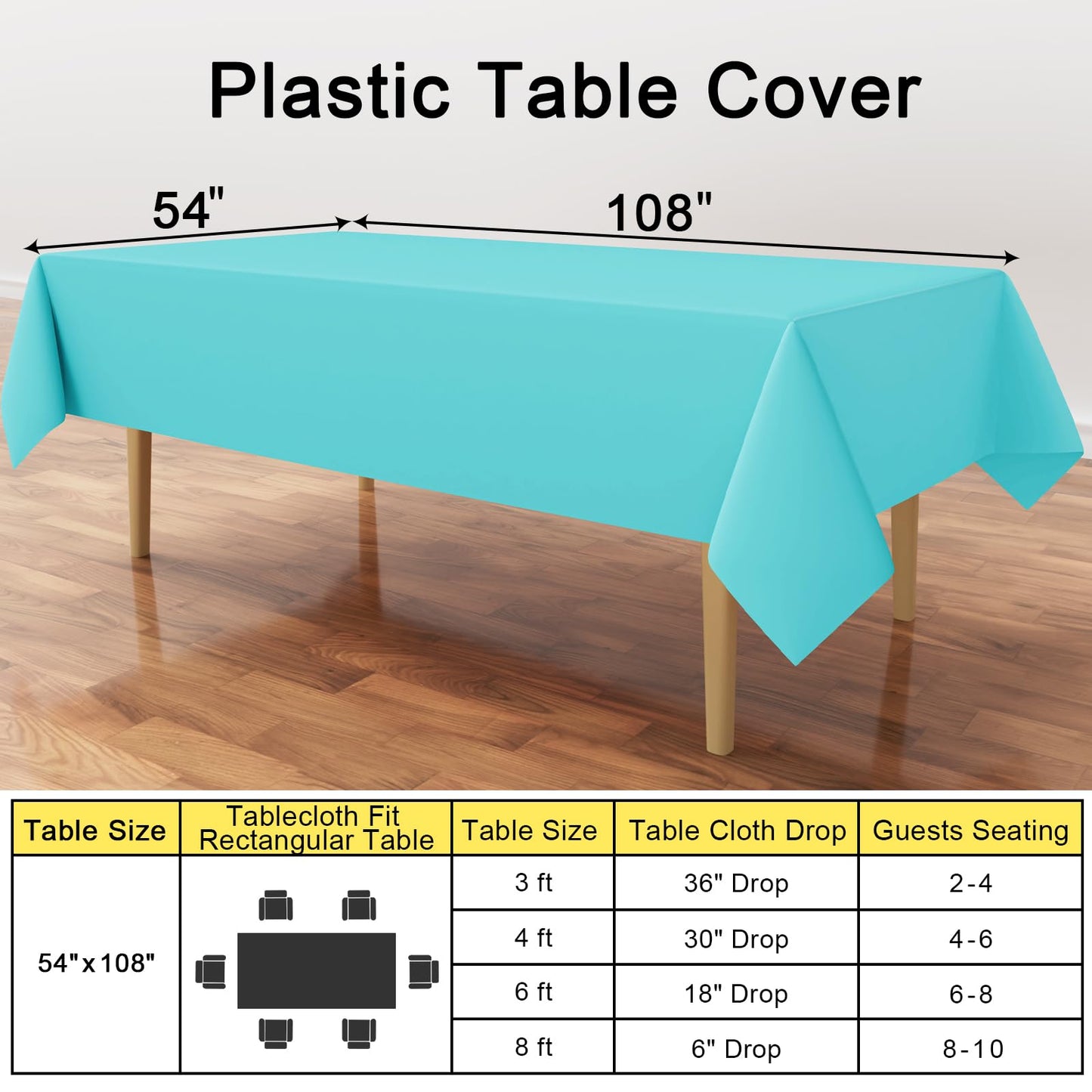 Smiry Disposable Table Cloth - 6 Pack, 54 x 108 Inch Table Cloths for Parties, Decorative Tablecloths for Rectangle Tables, Waterproof Plastic Table Cover, Leakproof & Sturdy, Teal