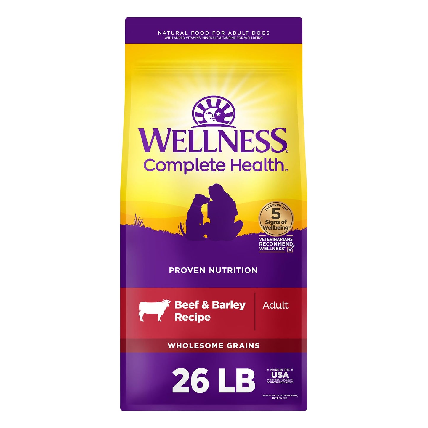 Wellness Complete Health Adult Dry Dog Food, Beef & Barley Recipe, 26 Pound Bag