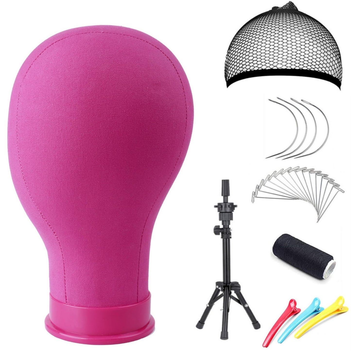 24 Inch Canvas Block Head Pink Wig Head with Wig Stand Tripod Mannequin Head Stand for Wigs Trimming Making Display.(24inch Pink)