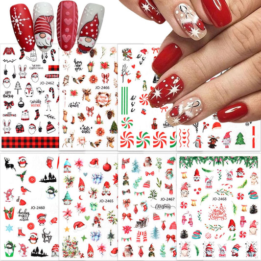 8 Sheets Christmas Nail Art Stickers 3D Self-Adhesive Cute Holiday Nail Stickers Snowmen Santa Claus Elk Designs Sticker Acrylic Nail Supplies Winter Nail Decals for Women Girls Manicure Decoration