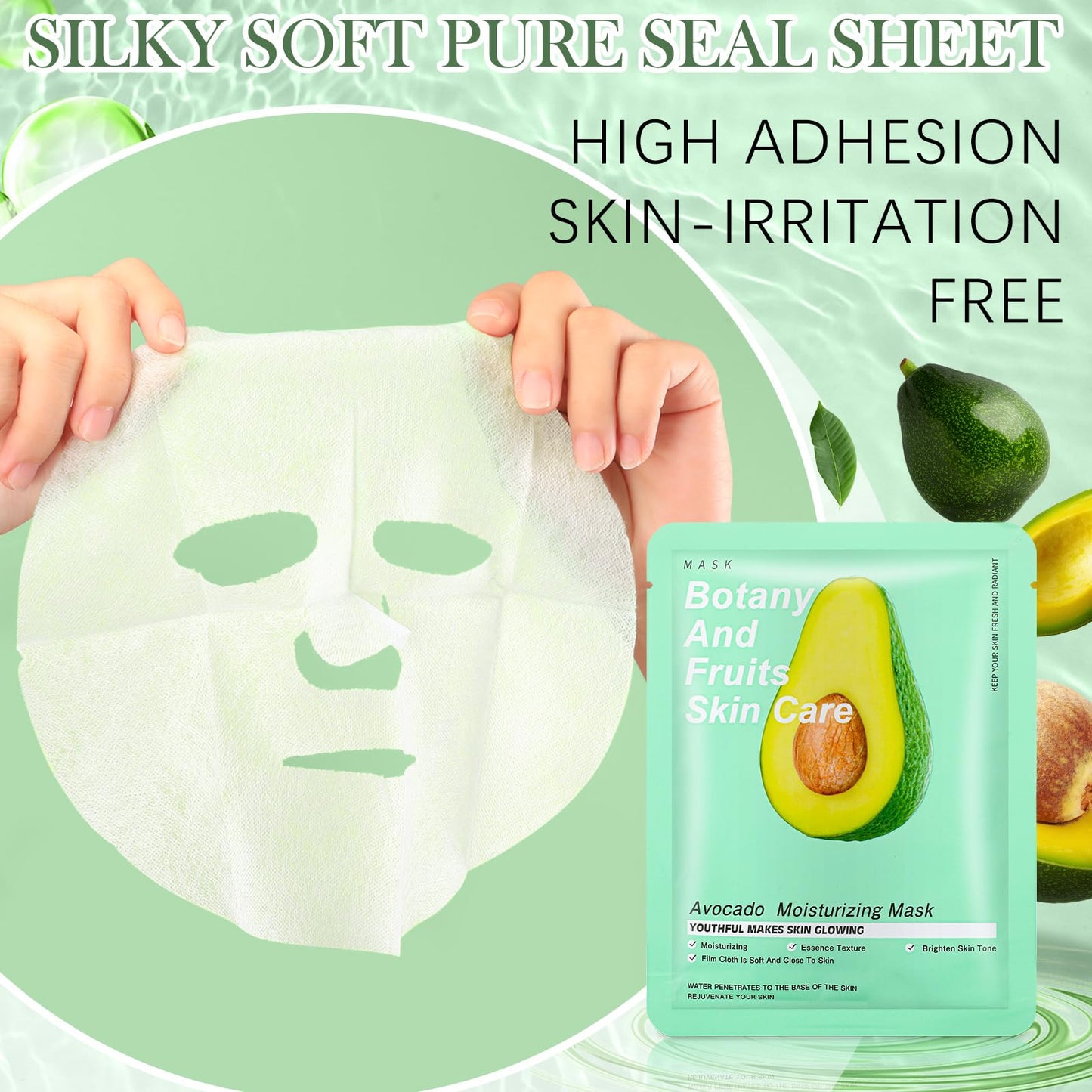 Dimsile 24 Pcs Combo Essence Face Masks Skincare Hydraiting Facial Mask Moisturizing Self Care Sheet Mask for Women Girls Home Spa Skin Care (Avocado)