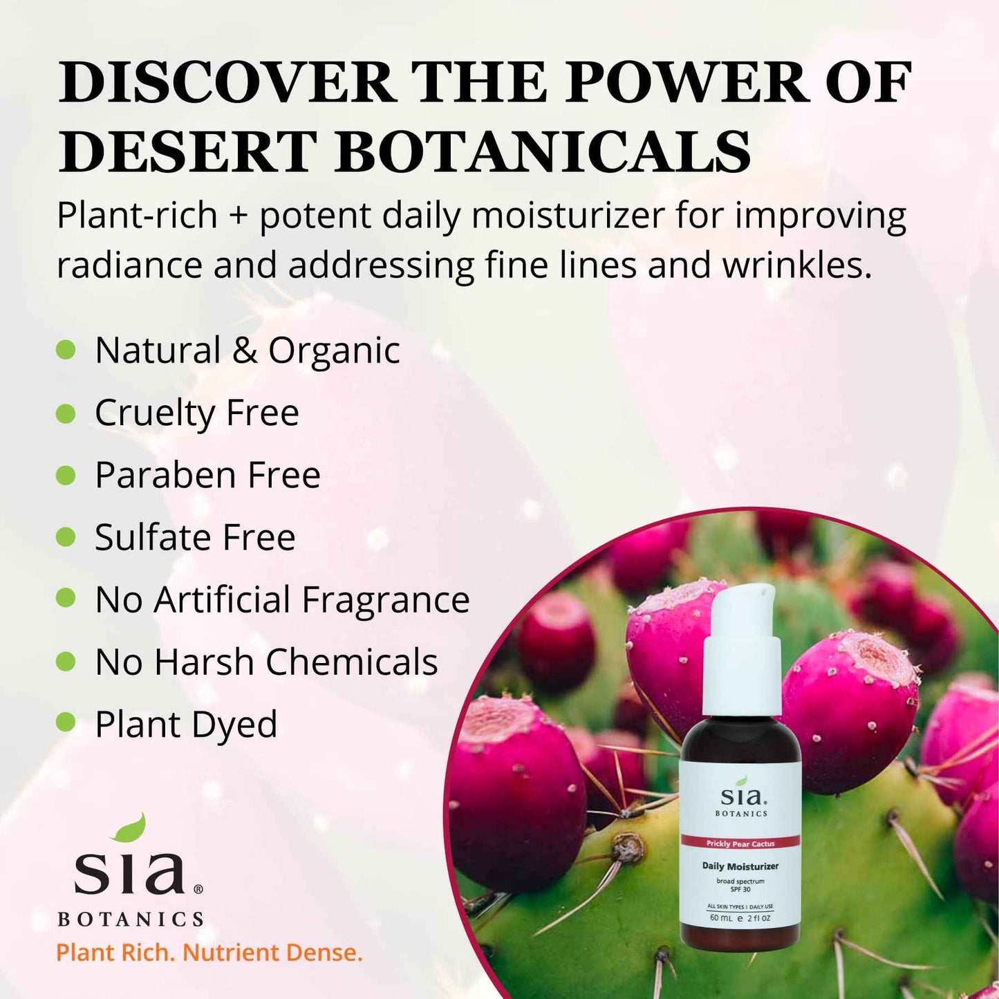 Sia Botanics Prickly Pear Daily Facial Moisturizer - SPF 30 (59ml/2oz Pump Bottle) | Face Sunscreen w/Prickly Pear, Sweet Orange, Lavender | Natural, Clean, Botanical Skincare for Women