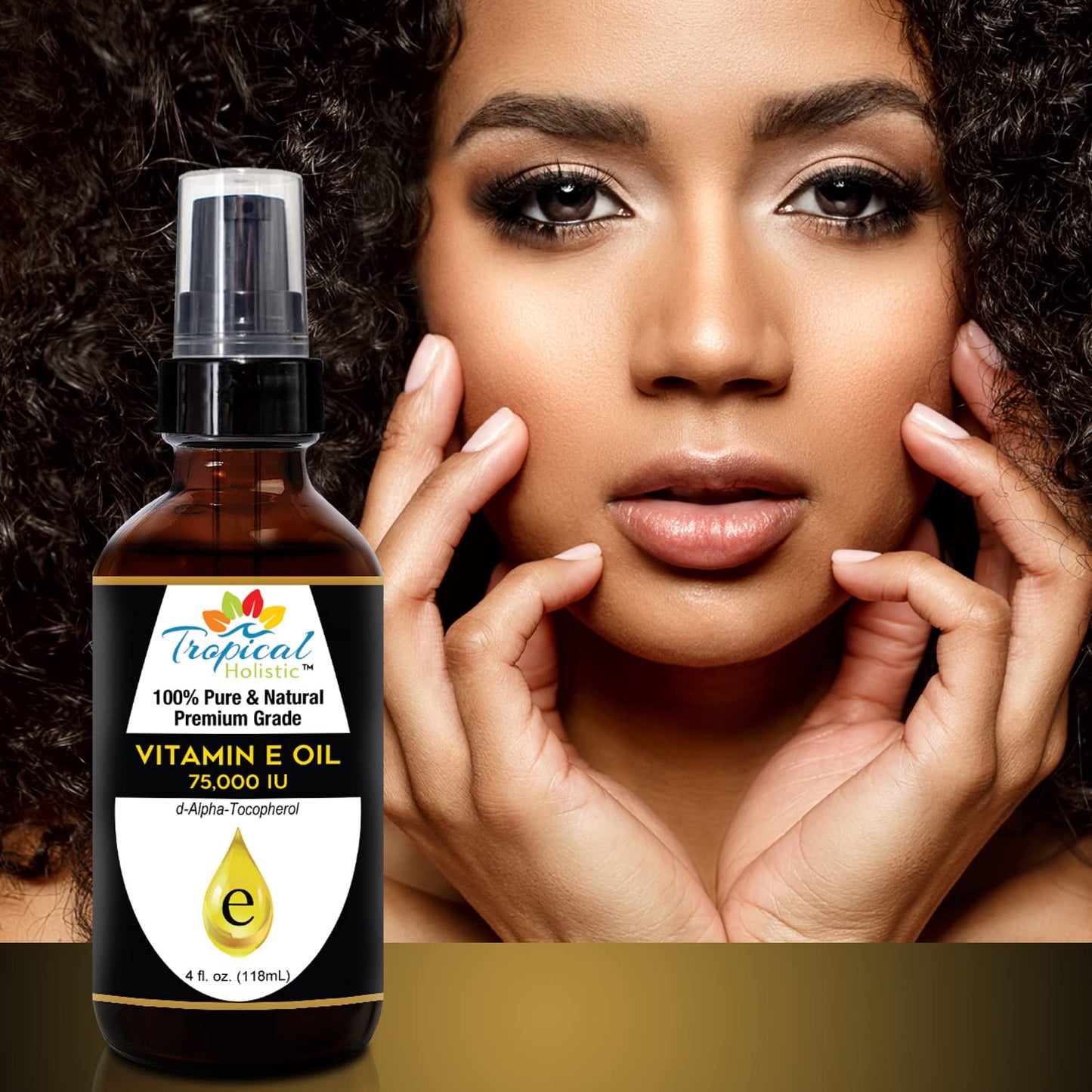 Tropical Holistic 100% Pure Vitamin E Oil (4oz / 118mL) - 75,000 IU Plant Based Natural D-Alpha Tocopherol for Hydrated Skin, Scars, Age Spot, Full Bathe Body Oil, Nails, Face & Hair