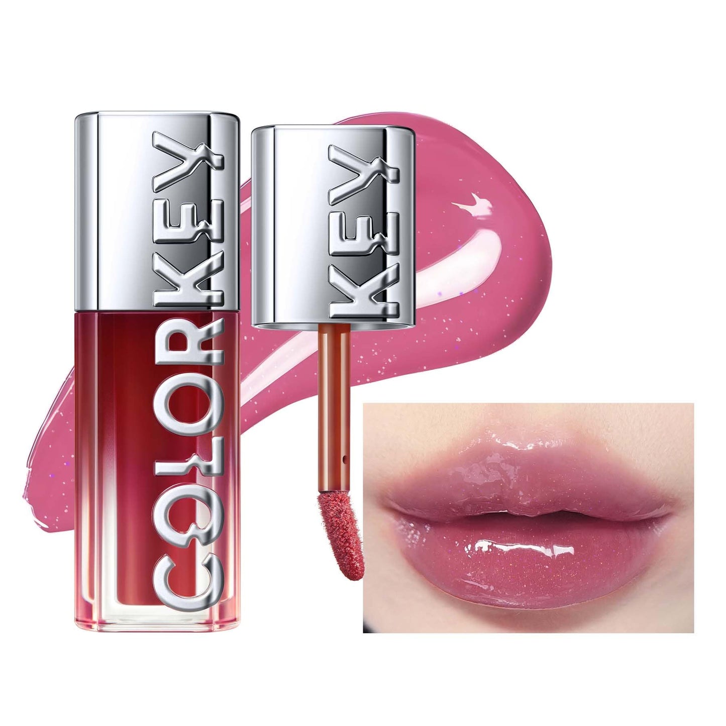 COLORKEY 3D Plump Oil Lip Gloss, High-shine Finish, Lip Tint, Moisturizing, Non-Sticky, Clear and Natural, Glassy Shine (G05 Crystal candy(Contains Glitters), 3ml)