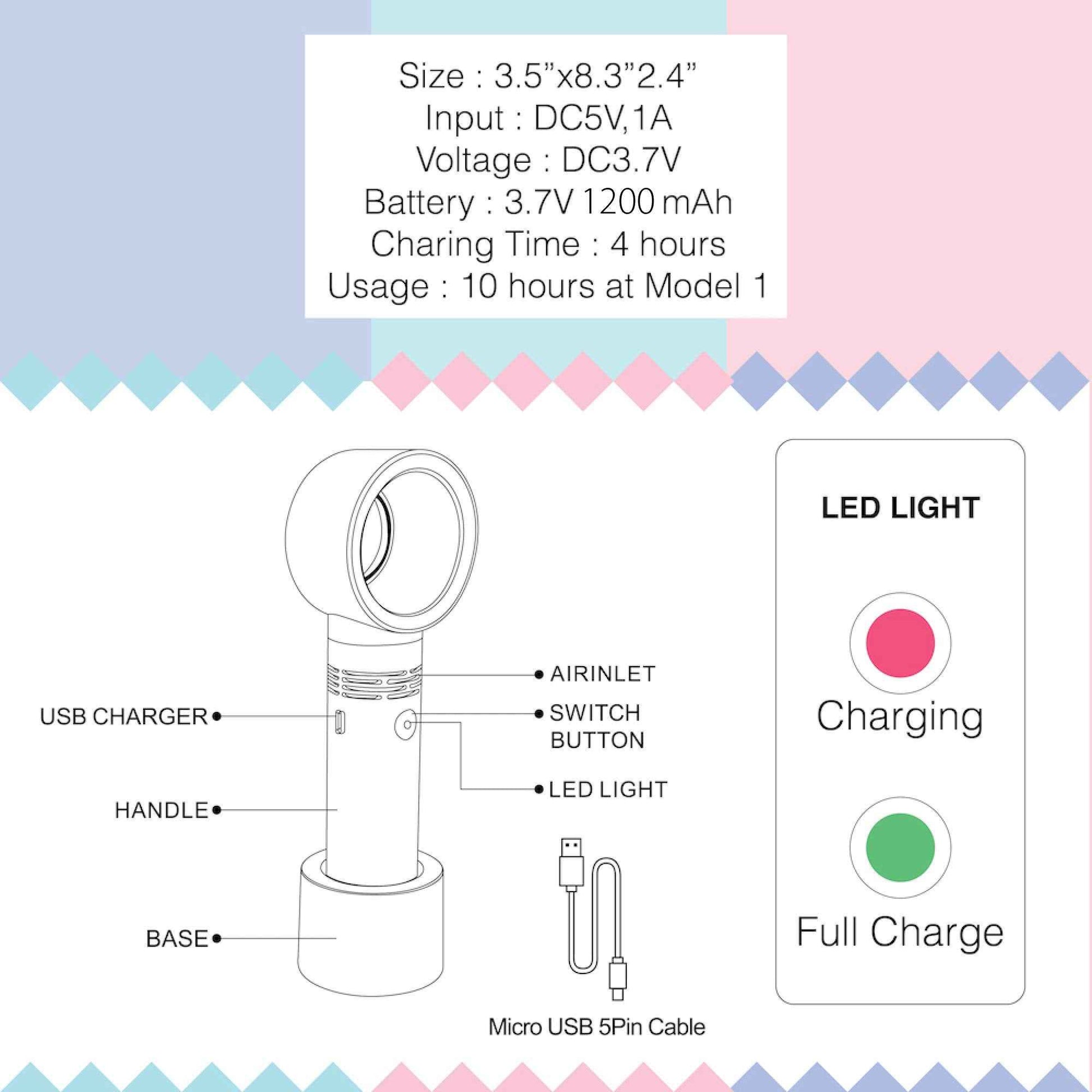 Lyon Lash Portable USB Rechargeable Bladeless Mini Fan/Air Conditioning Blower/Handheld Cooling Dryer, Essential Eyelash Extension Supplies, Dries Eyelash Extensions Glue/Adhesive Rapidly (White)