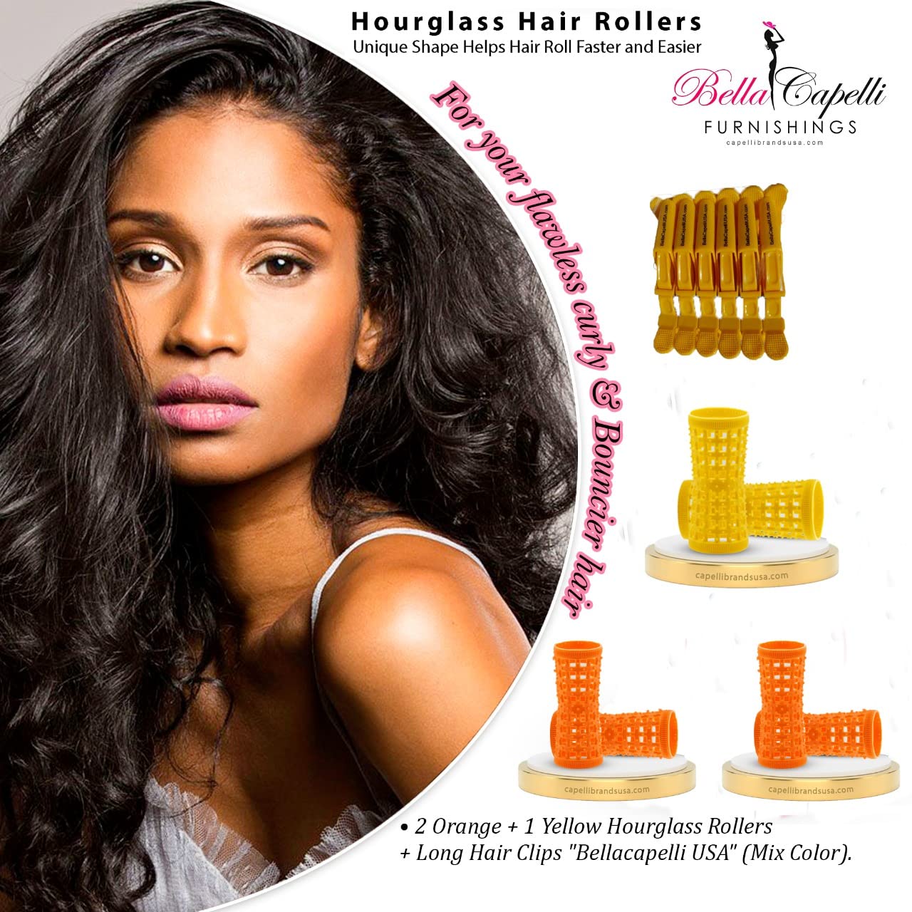 Hourglass Hair Rollers Yellow Hourglass Natural Hair Rollers 27mm1.06in – Pack of 12