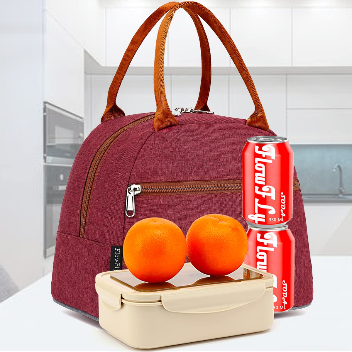 FlowFly Lunch Bag Tote Bag Lunch Organizer Lunch Holder Insulated Lunch Cooler Bag for Women/Men,Red