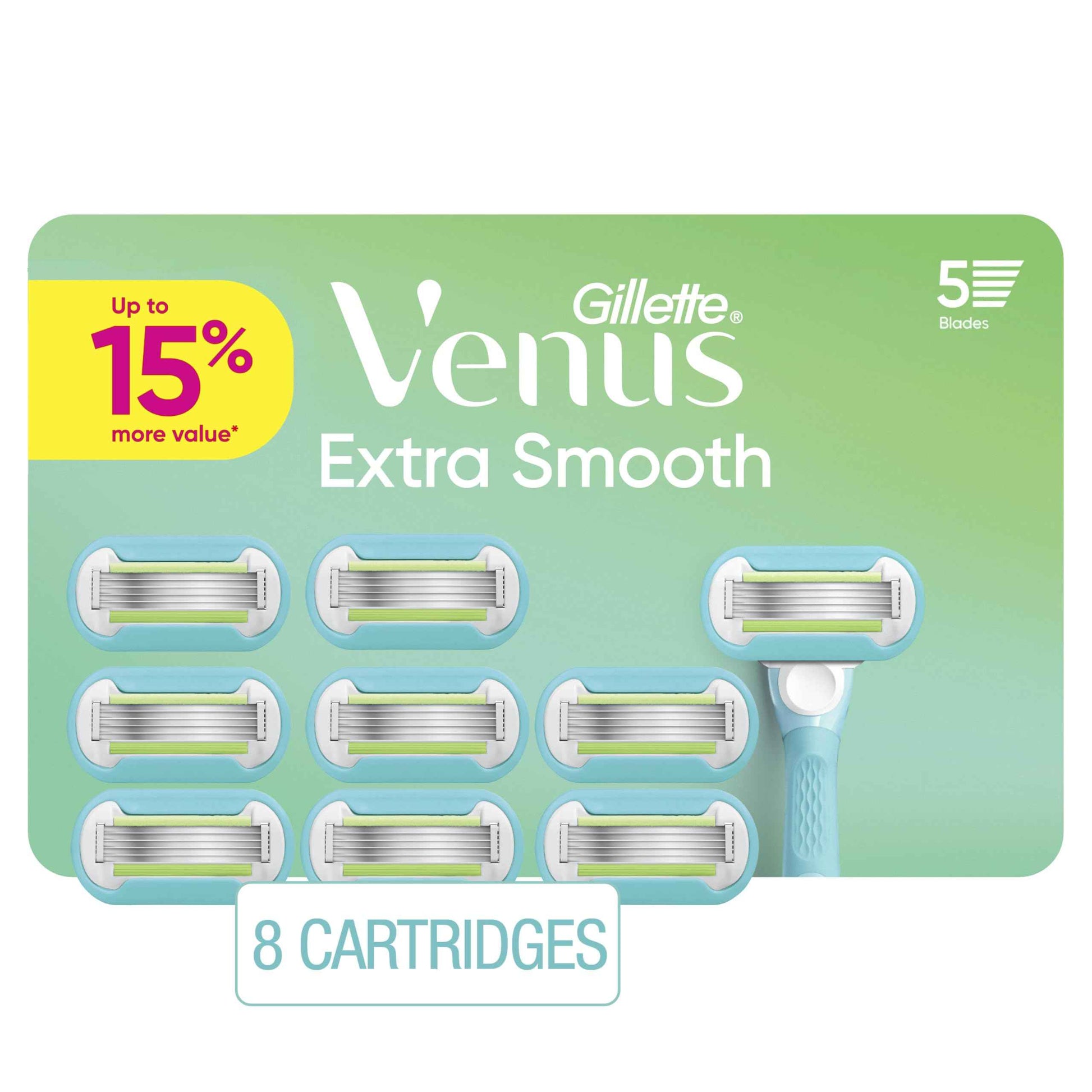 Gillette Venus Extra Smooth Women’s Razor Blades, 5-Bladed Razor Refills, 8 Count